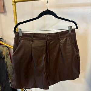 Brown Leather Women's Shorts